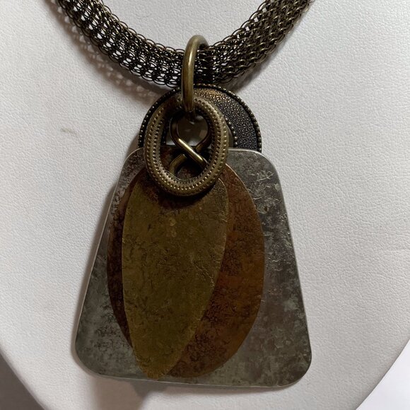 Vintage Marjorie Baer SF Boho Modernist  Abstract Mixed Metals Mesh Necklace - Picture 6 of 6